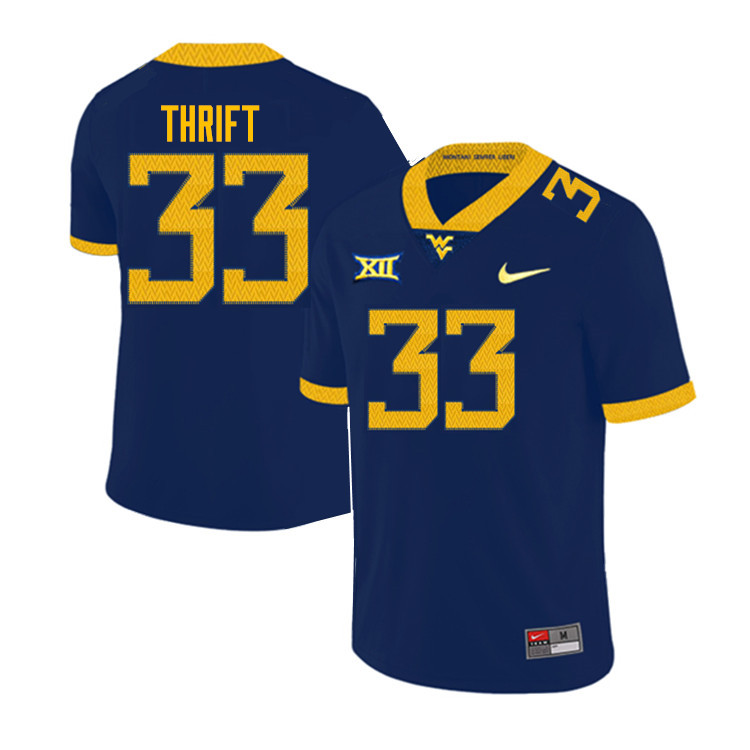 NCAA Men's Jayvon Thrift West Virginia Mountaineers Navy #33 Nike Stitched Football College Authentic Jersey DP23M15QM